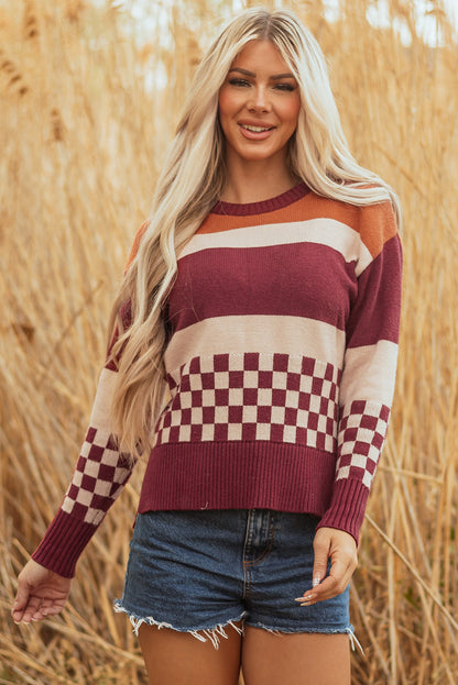 brown checkered sweater