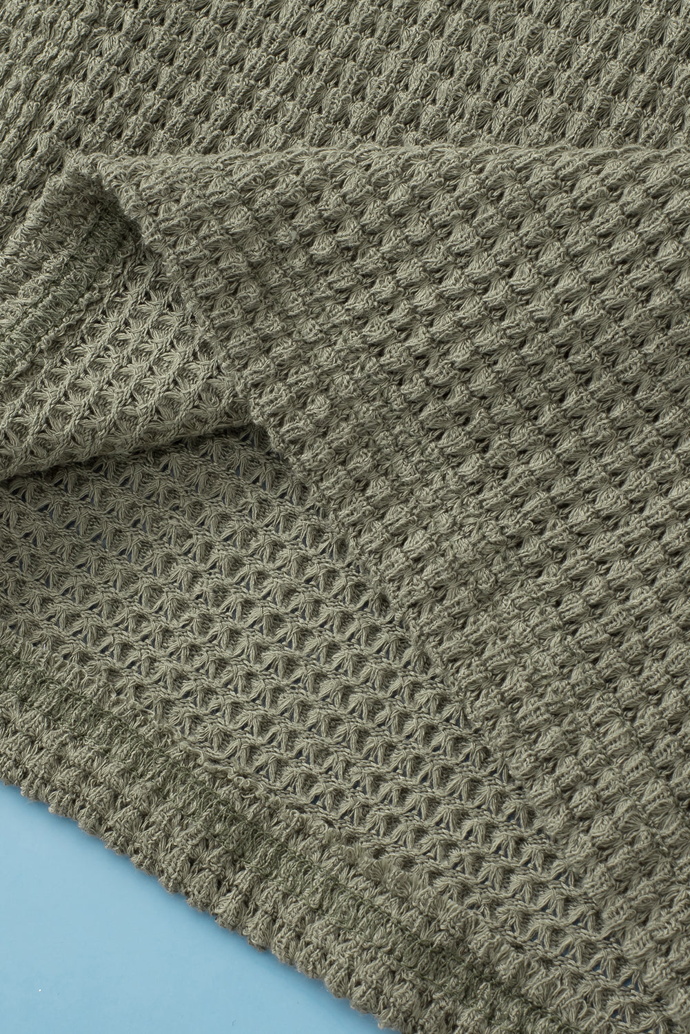 Jungle Green Oversized V-Neck Waffle Knit Dolman Top