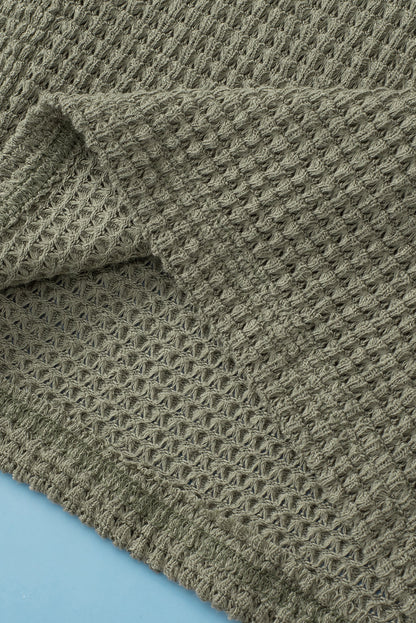 Jungle Green Oversized V-Neck Waffle Knit Dolman Top