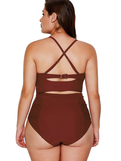 Fiery Red V-Neck High Waist Plus Size Bikini Set