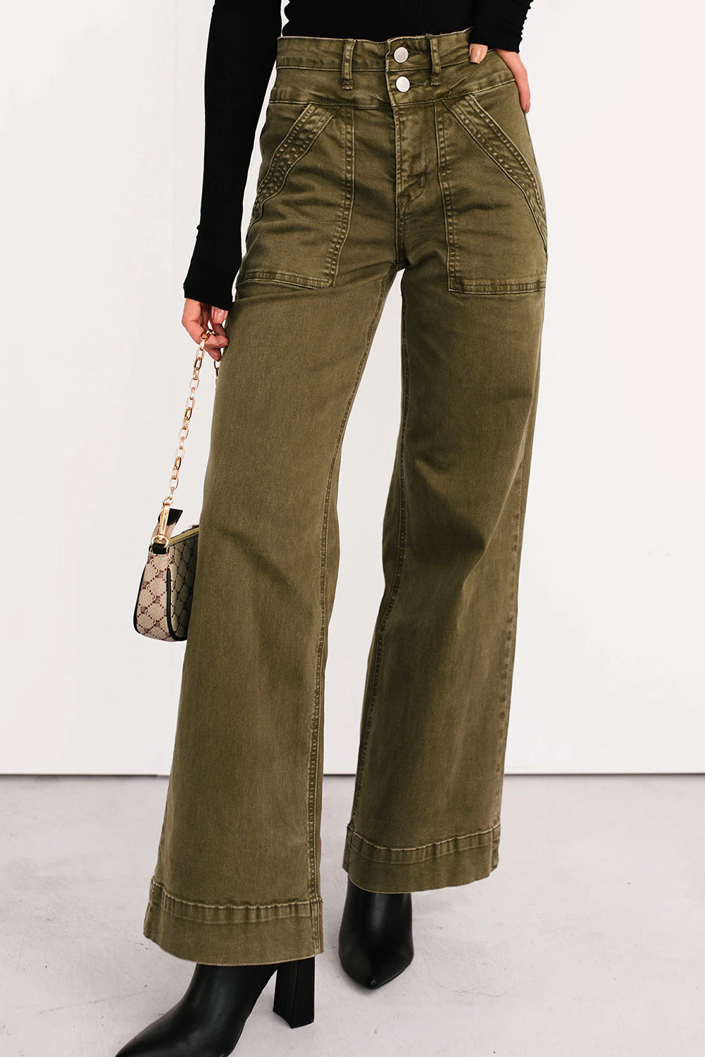 Jungle Green Henley Wide Leg Mica Denim Jeans