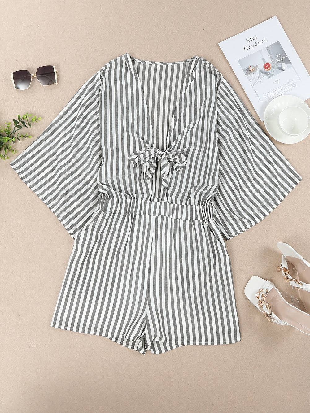 Check Print Buttons Lace-Up Shirt Dress