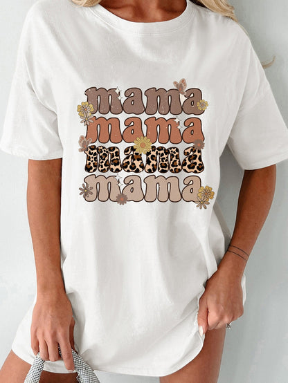 Leopard Mama Daisy Print White Crewneck Tee