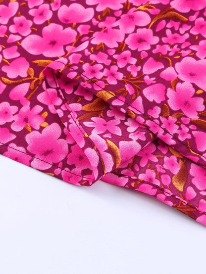 Rose Floral Print Ruffle Sleeve Plus Size Shift Top