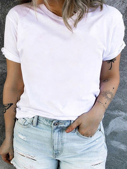 Stylish White Rolled Sleeve Plus Size Tee