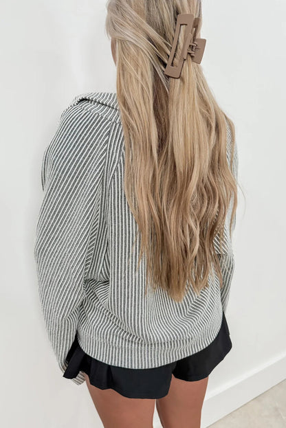 High Textured Half Zipper Collared Wide Sleeve Top