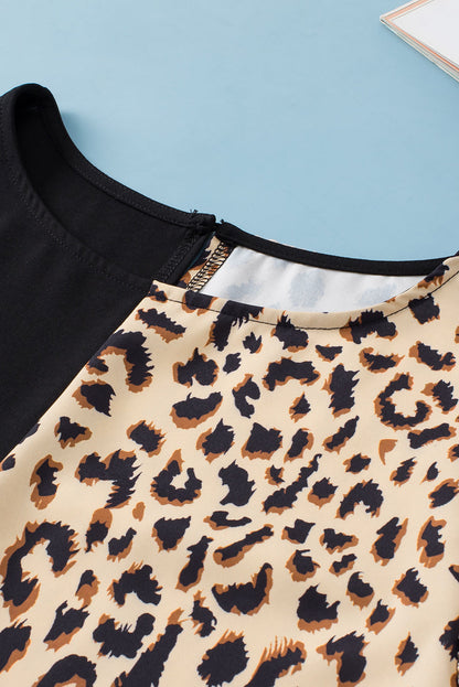 Elegant Black Leopard Ruffle Sleeve Plus Size Top