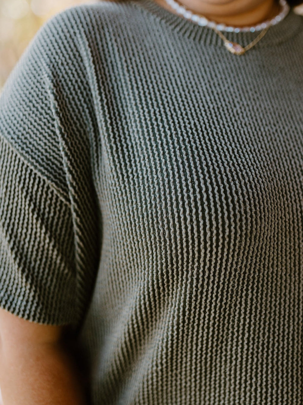 Moss Green Plus Size Rib Knit Short Sleeve Top and Shorts Set