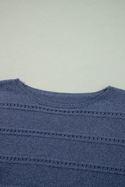 Real Teal Boat Neck Drop Shoulder Pointelle Knit Sweater
