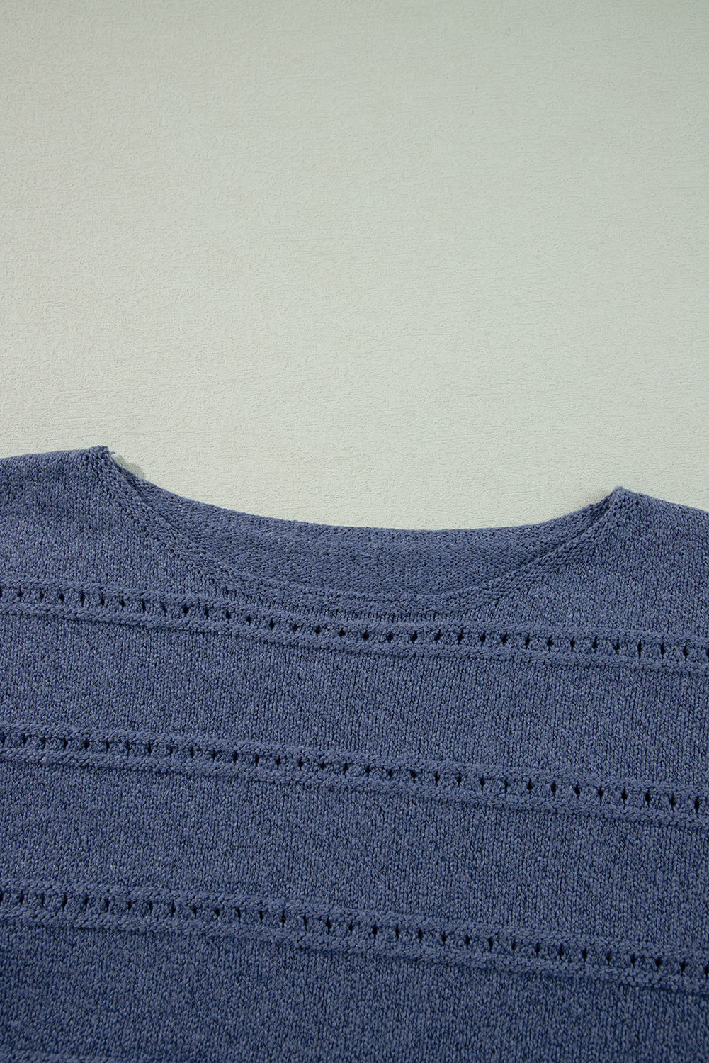 Real Teal Boat Neck Drop Shoulder Pointelle Knit Sweater