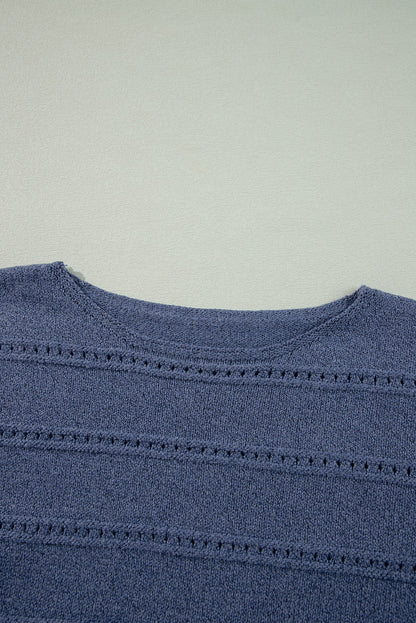 Real Teal Boat Neck Drop Shoulder Pointelle Knit Sweater