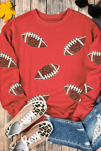 Fiery Crimson Sparkling Rugby Print Oversized Sweatshirt