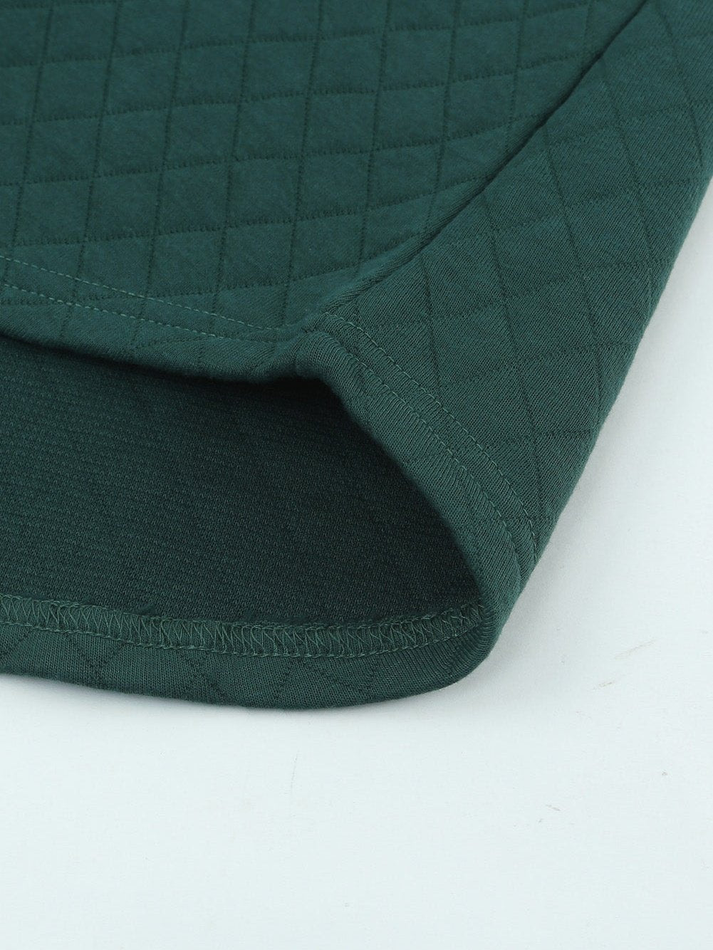 Green Plaid Trim Sweatshirt with Geometric Texture