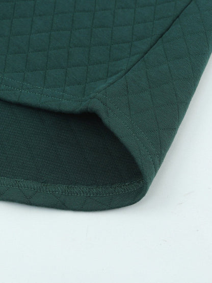 Green Plaid Trim Sweatshirt with Geometric Texture