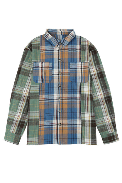 Green Plaid Shacket with Button Up Chest Pockets
