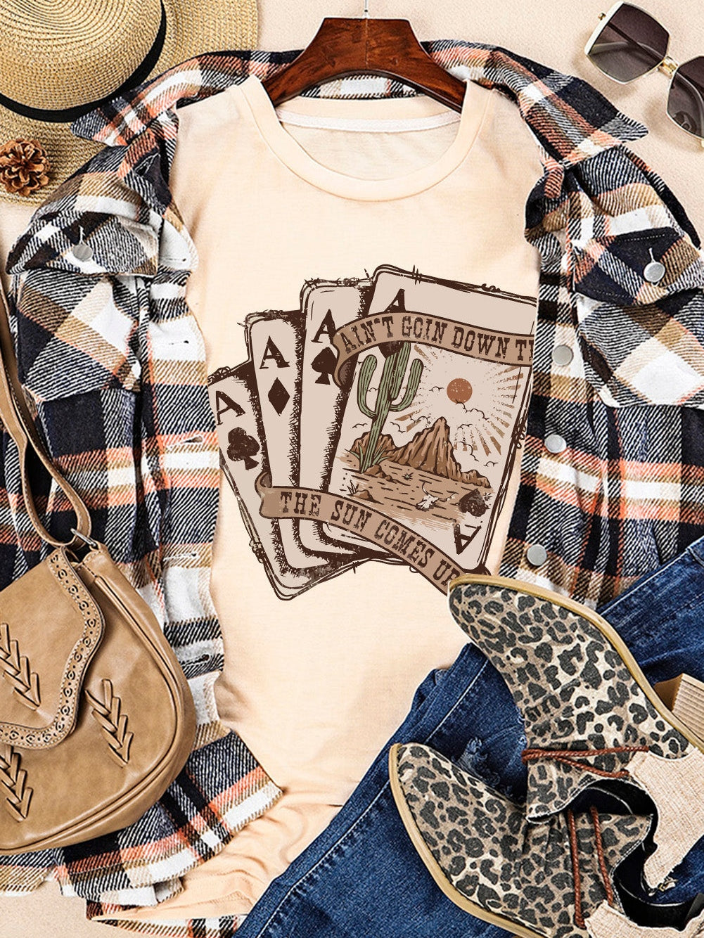 Khaki Poker Night Western Graphic Tee