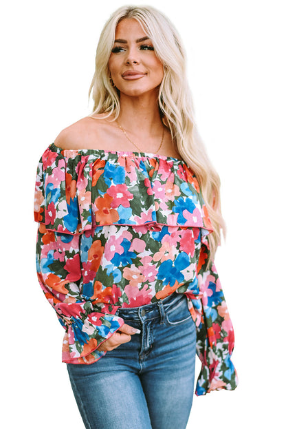 Floral Off Shoulder Ruffle Sleeve Blouse
