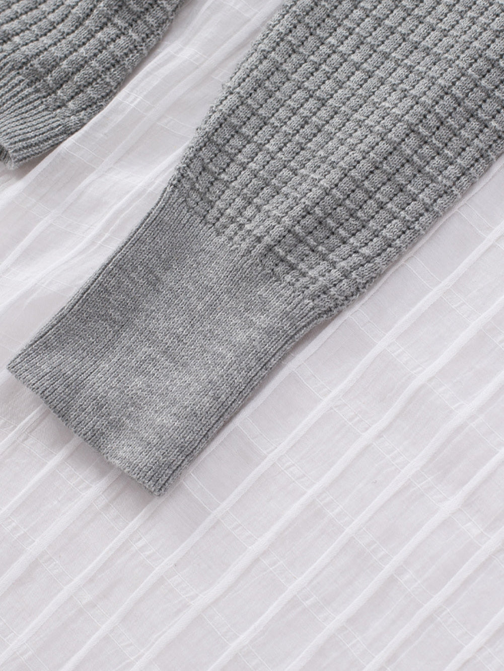 Khaki Reversible V-Neck Waffle Knit Sweater