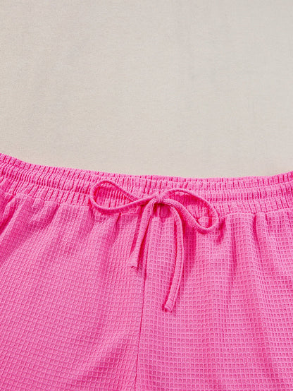 Rose Red Solid Waffle Knit Plus Size Two Piece Set