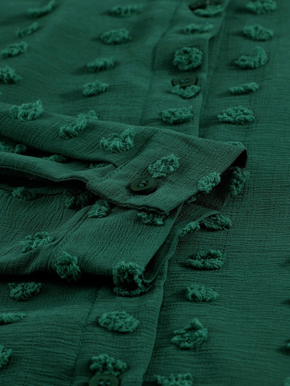 Green Fuzzy Polka Dot Shirt with Long Sleeves