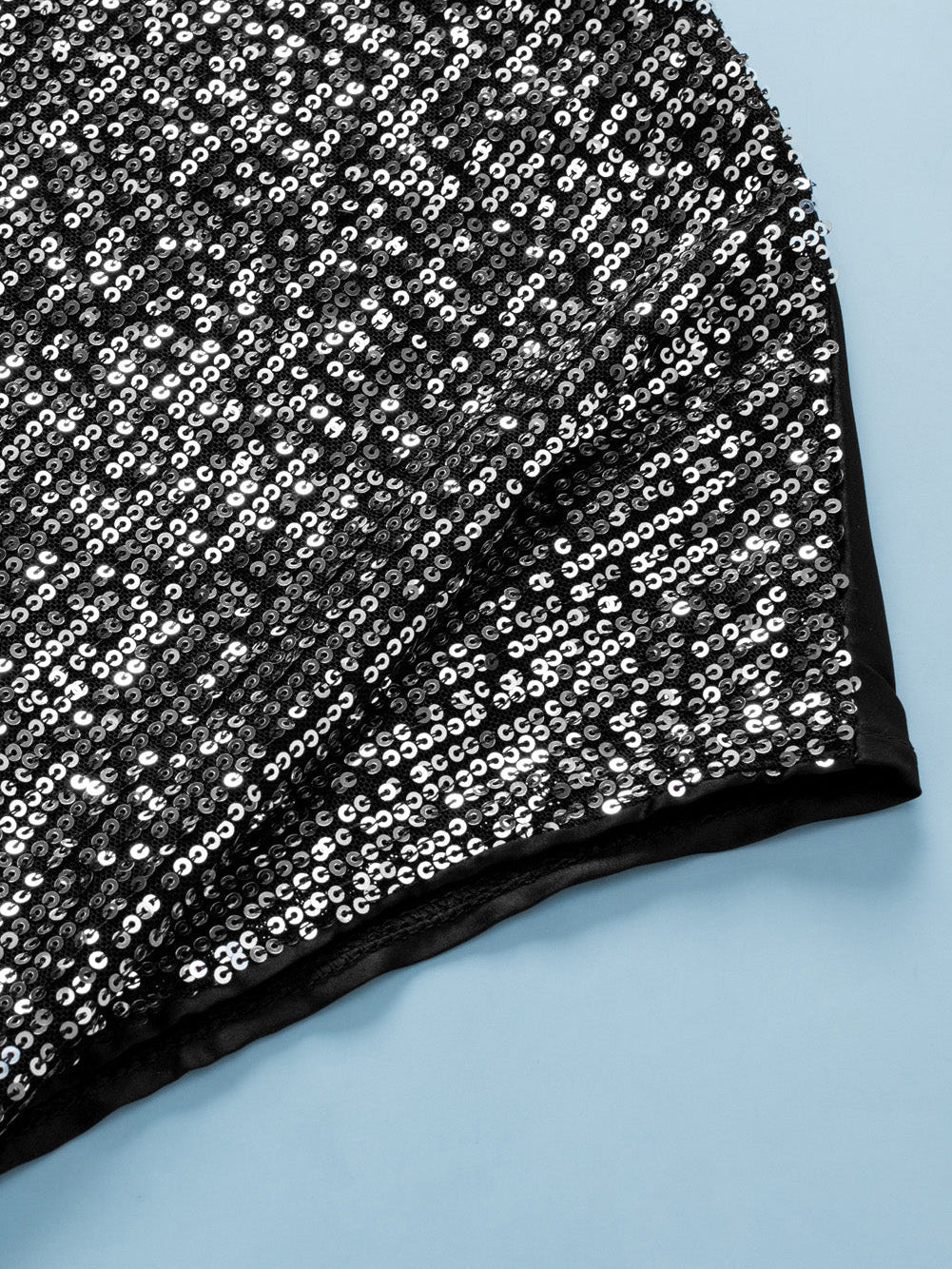 Black Plus Size Sequined Patchwork V Neck Tee