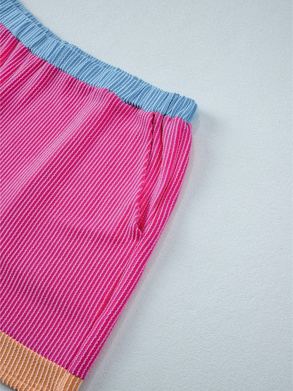 Vibrant Pink Patchwork Knit Lounge Set for Plus Size Women