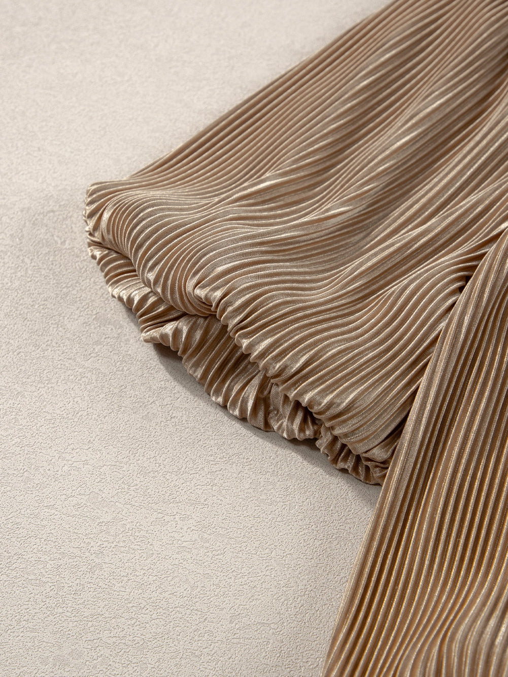 Elegant Taupe Pleated Puff Sleeve Square Neck Satin Blouse