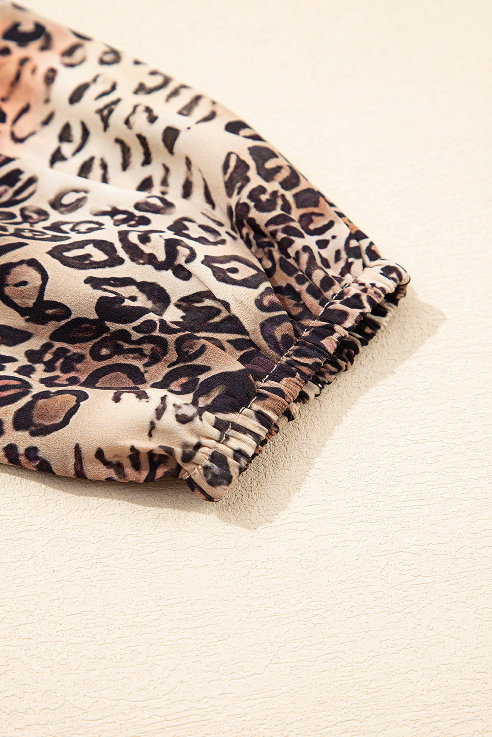 Brown Leopard Ruffled Detail Long Sleeve Loose Mini Dress