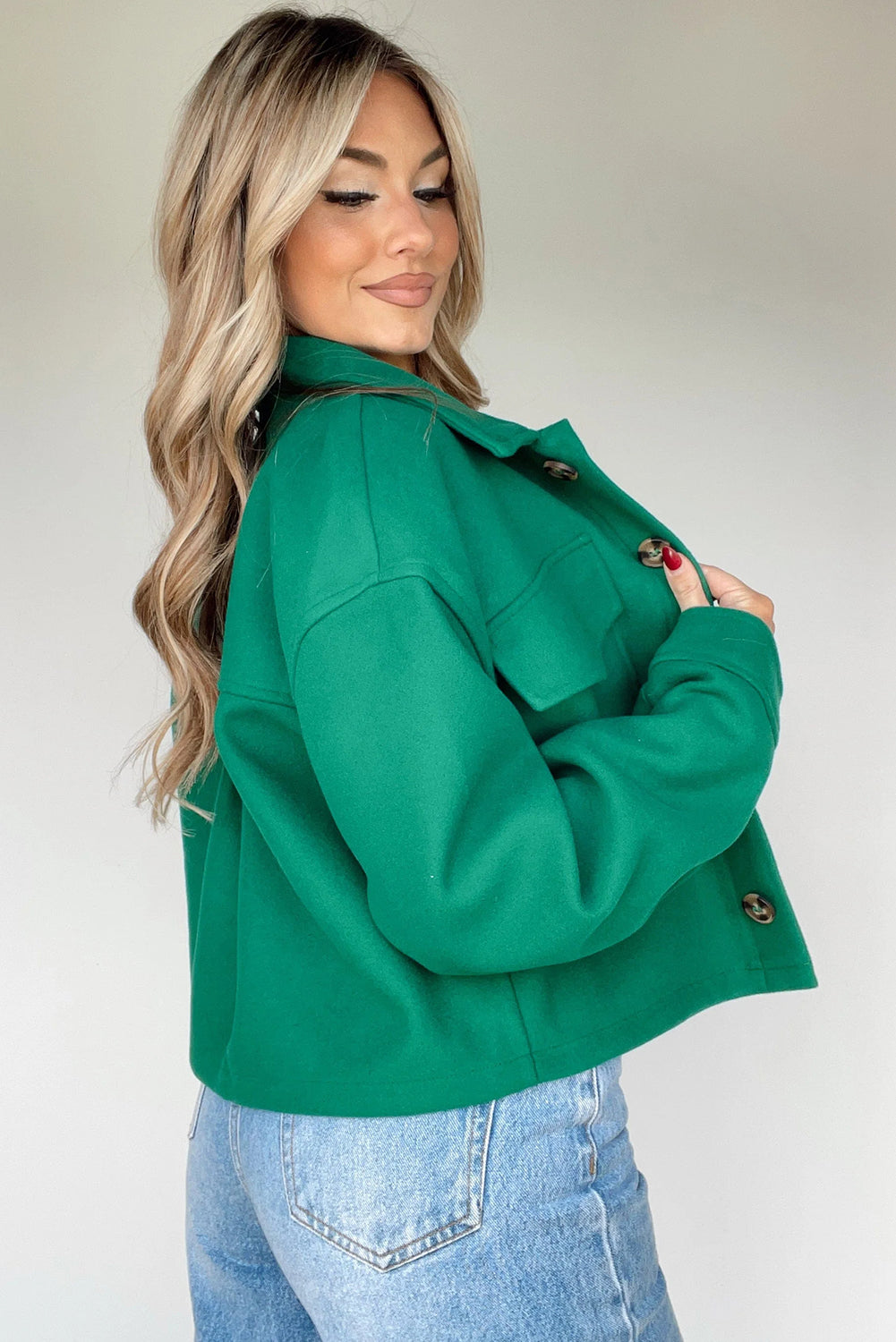 Dark Green Big Flap Pockets Chunky Boxy Fit Chic Jacket