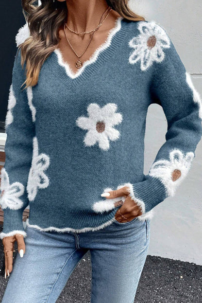 scalloped v neck sweater