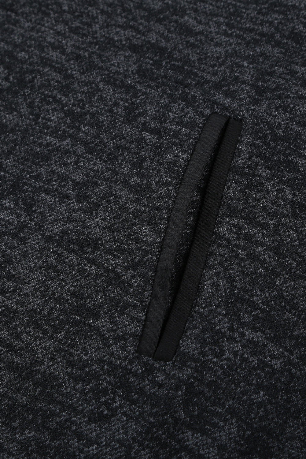 Heathered Black Button Snap Neck Pullover Hoodie with Pocket