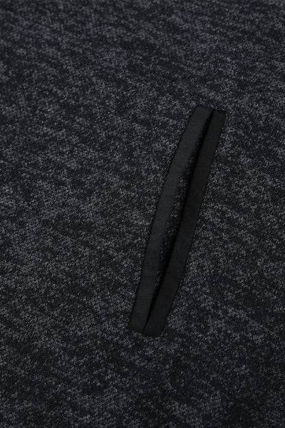 Heathered Black Button Snap Neck Pullover Hoodie with Pocket