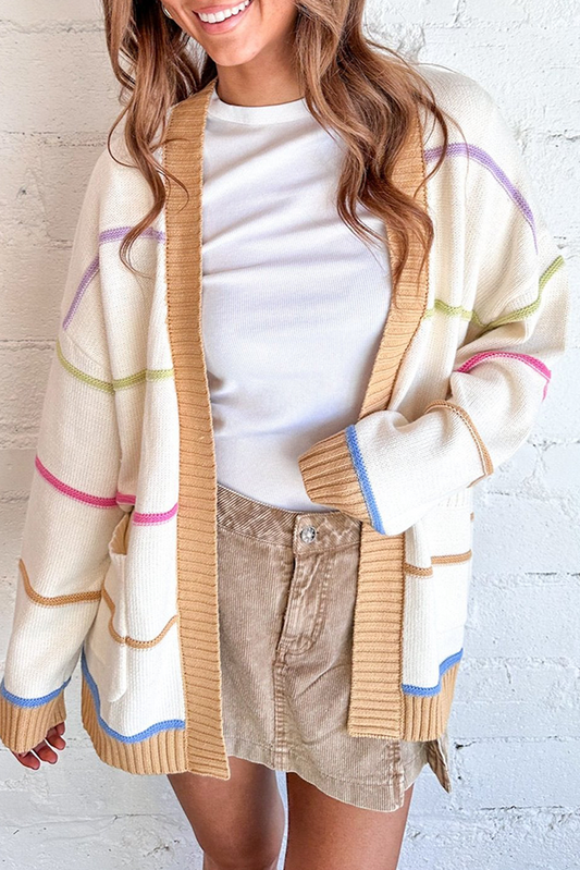striped open front cardigan