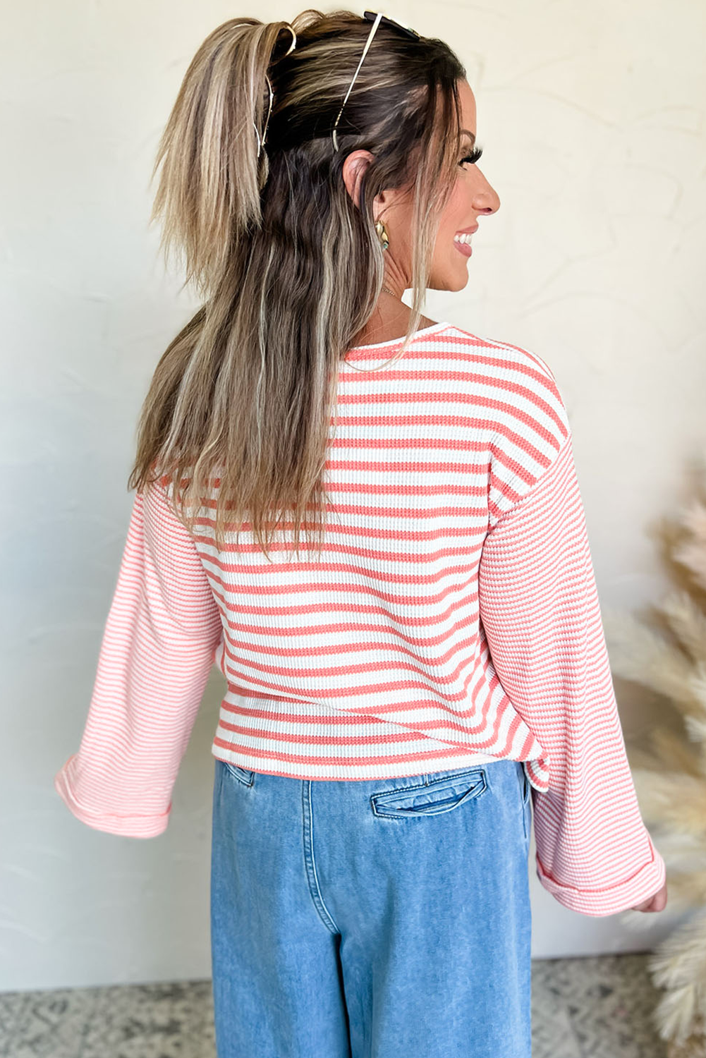 pink stripe long sleeve top