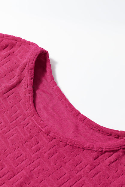 Rose Red Textured Plus Size Dolman Sleeve Top and Shorts Set