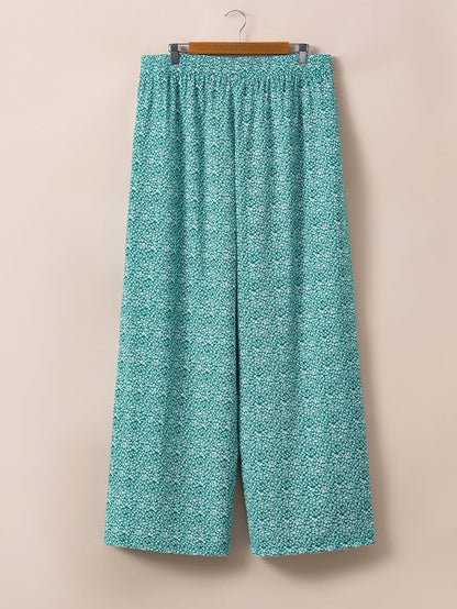 Green Floral Boho Tie-Waist Wide Leg Pants for Curvy Fashionistas