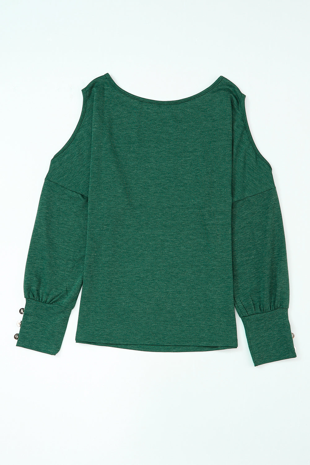 Green Buttoned Cold Shoulder Long Sleeve Top