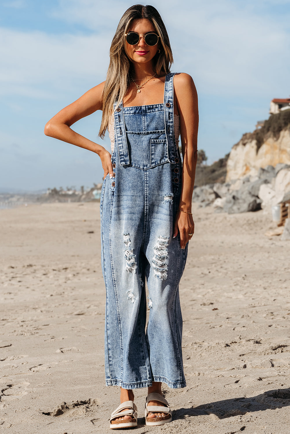 wide leg denim overalls