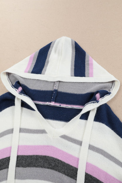 Stripe Oversized Hooded Knit Sweater for Curvy Women