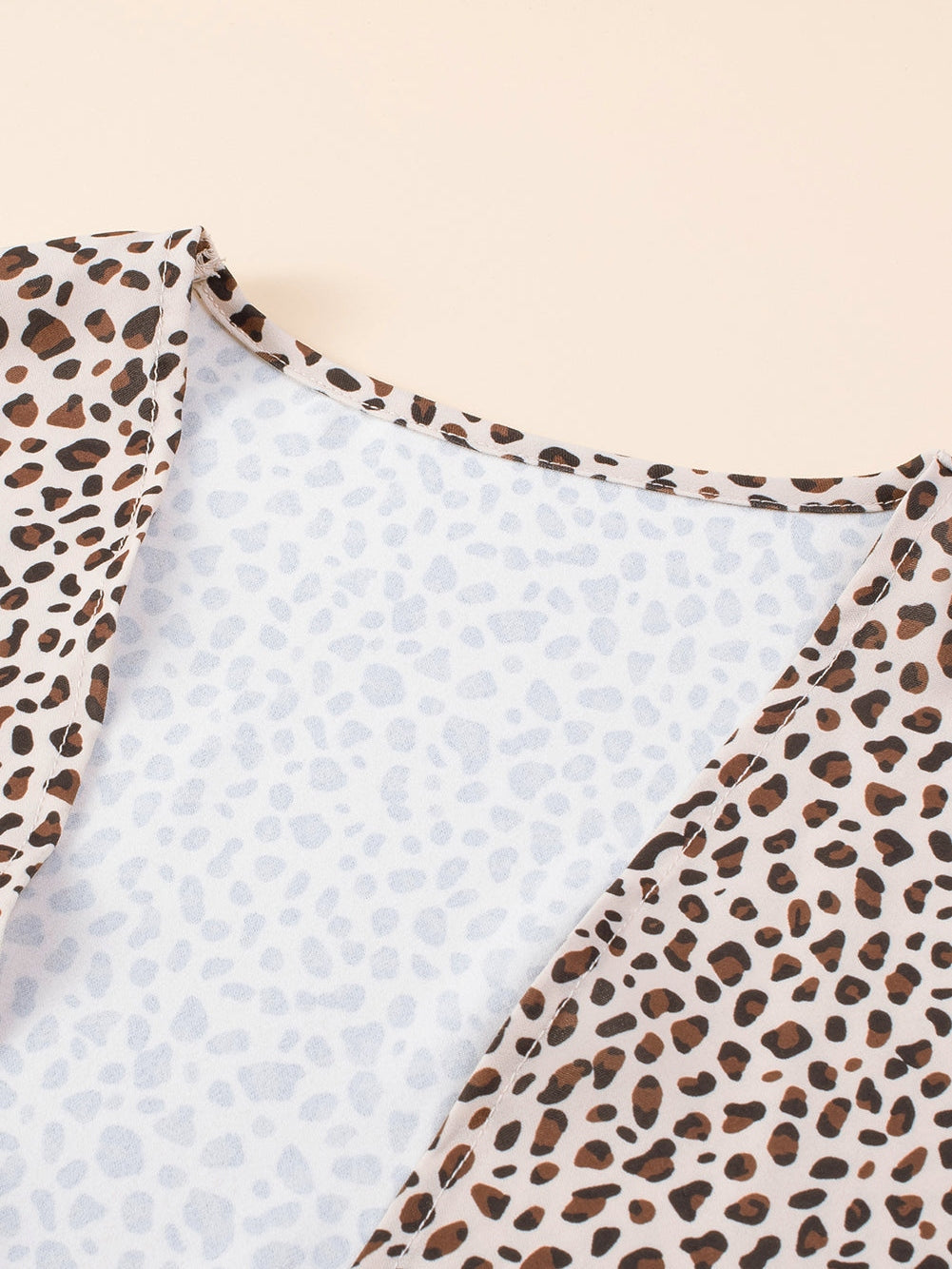 Leopard Print Khaki Plus Size Open Front Cardigan with Half Sleeves