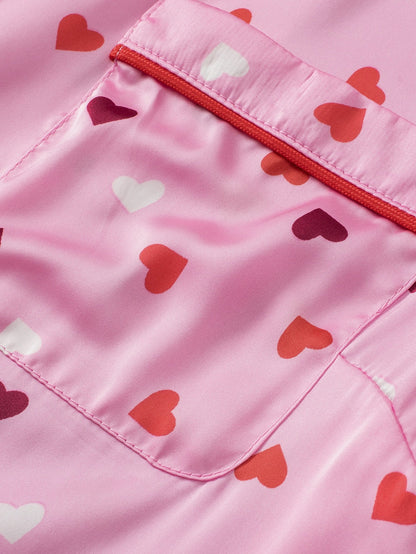 Valentine's Day Pink Heart Print Plus Size Pajama Set