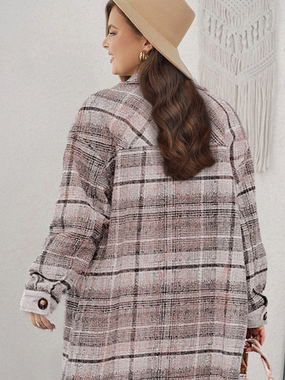 Pink Plus Size Macrame Plaid Coat