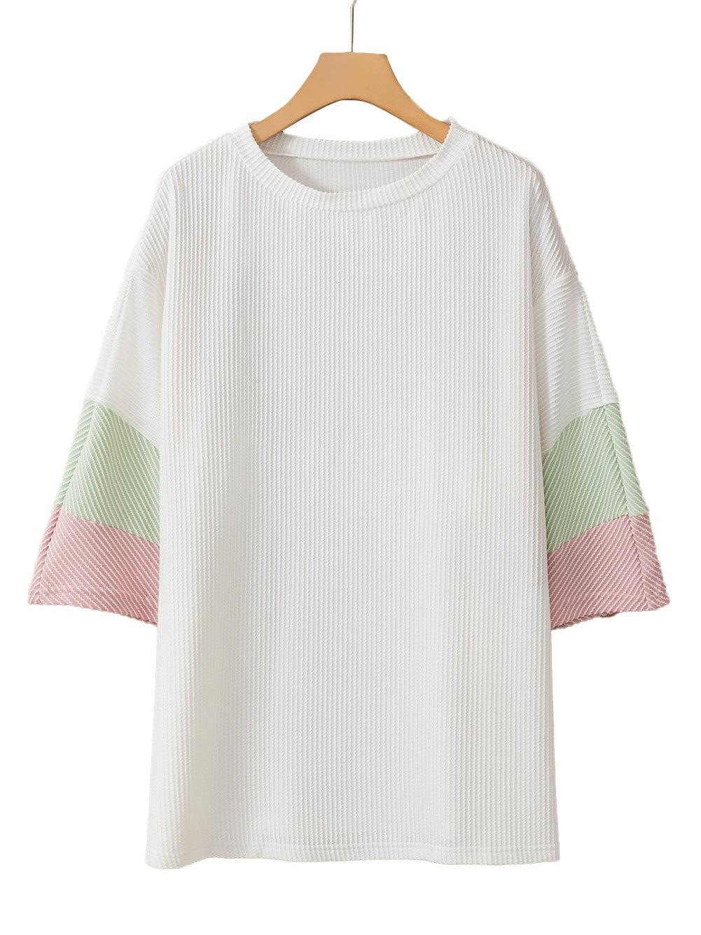 White Ribbed Colorblock Plus Size T-Shirt