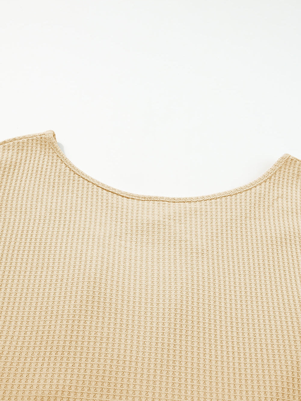 Apricot Sequin Patchwork Waffle Knit Open Back Top with Long Sleeves