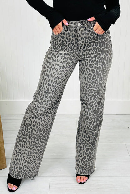 High-rise Leopard Print Tummy Control Raw Hem Jeans