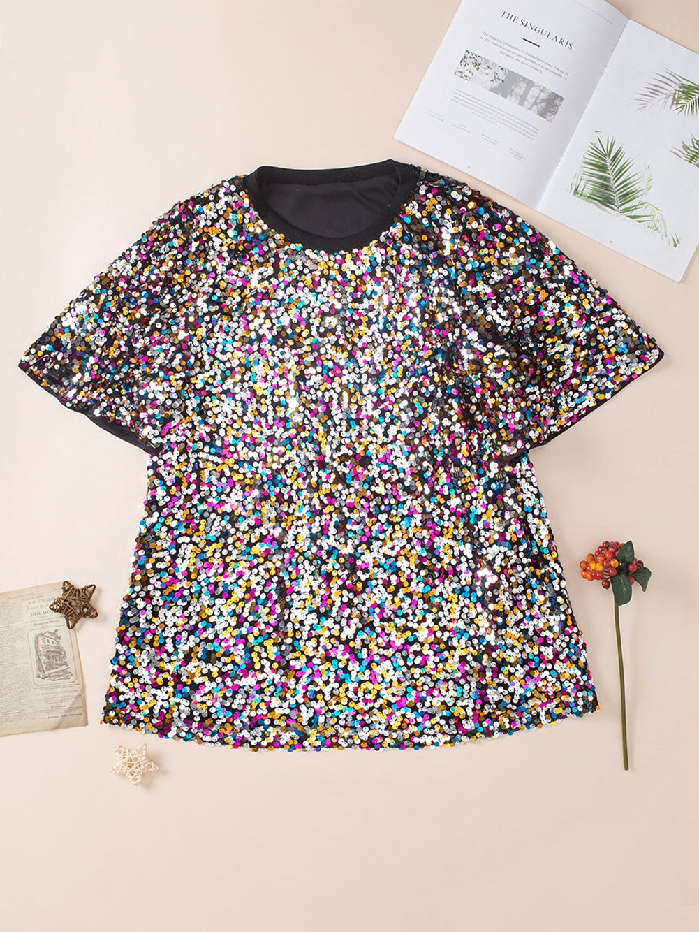 Vibrant Sequin Embellished Plus Size Party Top
