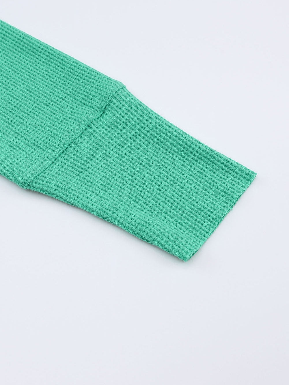Green Button-Up Waffle Knit Henley Top