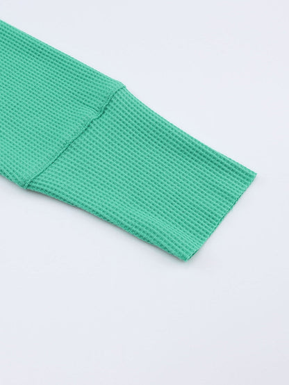 Green Button-Up Waffle Knit Henley Top