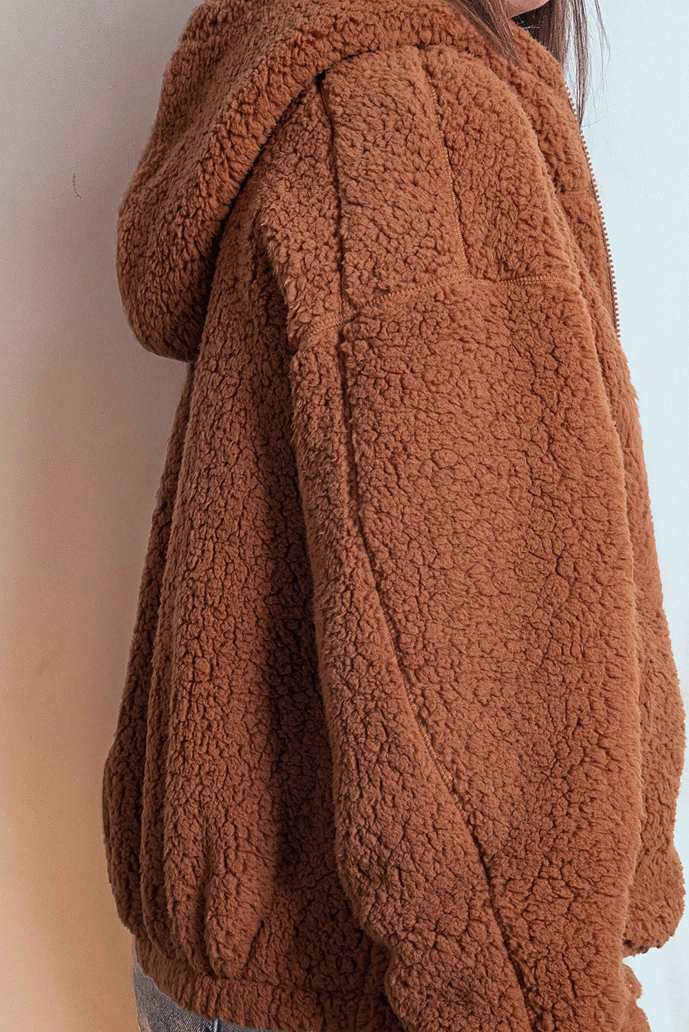 Straw Yellow Zip Up Hooded Sherpa Jacket