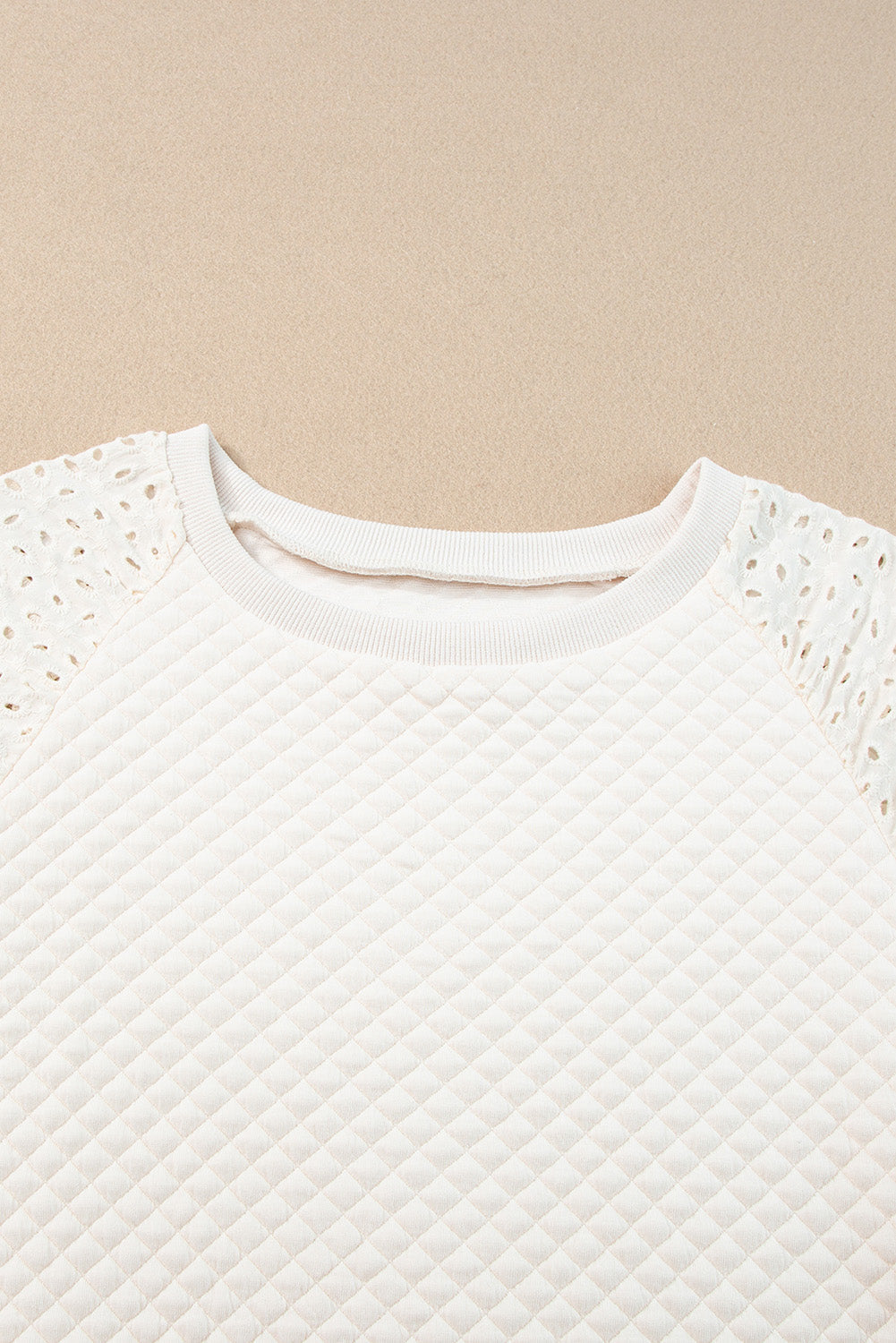 Eyelet Accent Quilted Patchwork Sleeve Blouse